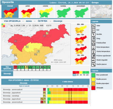 Vremensko opozorilo 26. 3. 2026